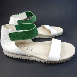 PEDRO GARCIA Jenile Ankle Strap Flat Sandals Size 41 11 White Green Leather NEW